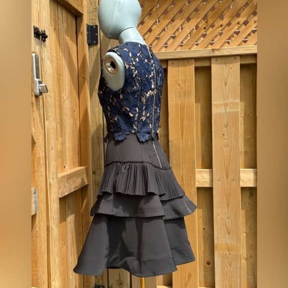 🆕 BRONX & BANCO 🧿 NWOT Navy Lace & Black Tiered Midi Dress, Sz AU 8 US 4 - Picture 8 of 13
